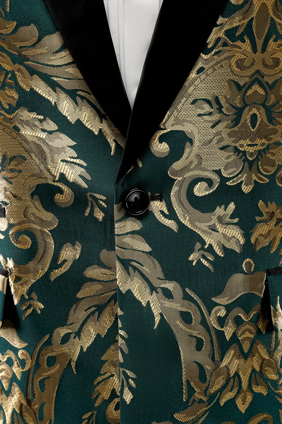 Xale Verde Escuro Lapela Um Botão Jacquard Blazer Masculino Prom