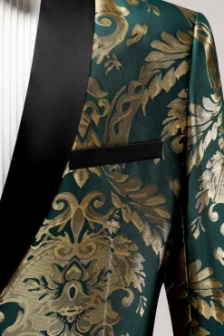Xale Verde Escuro Lapela Um Botão Jacquard Blazer Masculino Prom