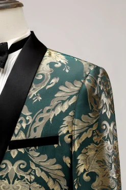 Xale Verde Escuro Lapela Um Botão Jacquard Blazer Masculino Prom