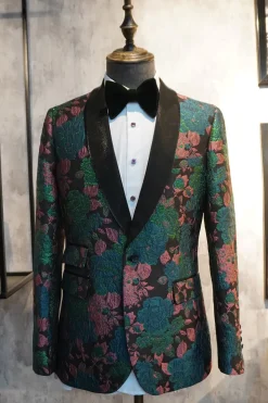Xale Verde Lapela Jacquard Blazer Baile de Formatura Masculino