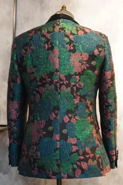 Xale Verde Lapela Jacquard Blazer Baile de Formatura Masculino