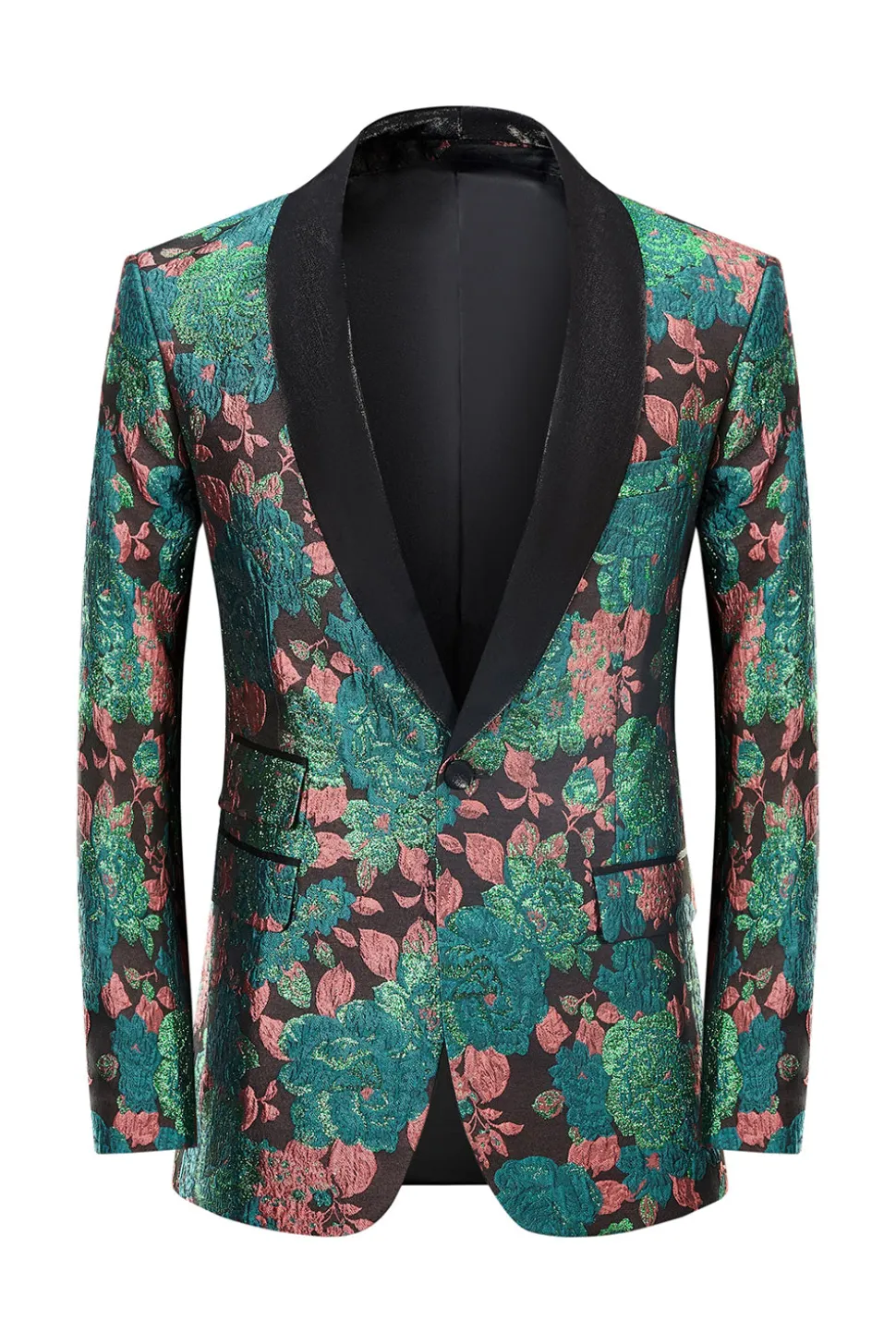 Xale Verde Lapela Jacquard Padrão Floral Masculino Homecoming Suit Jacket Blazer