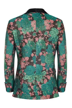 Xale Verde Lapela Jacquard Padrão Floral Masculino Homecoming Suit Jacket Blazer