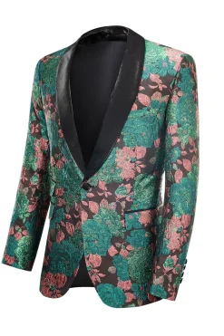 Xale Verde Lapela Jacquard Padrão Floral Masculino Homecoming Suit Jacket Blazer