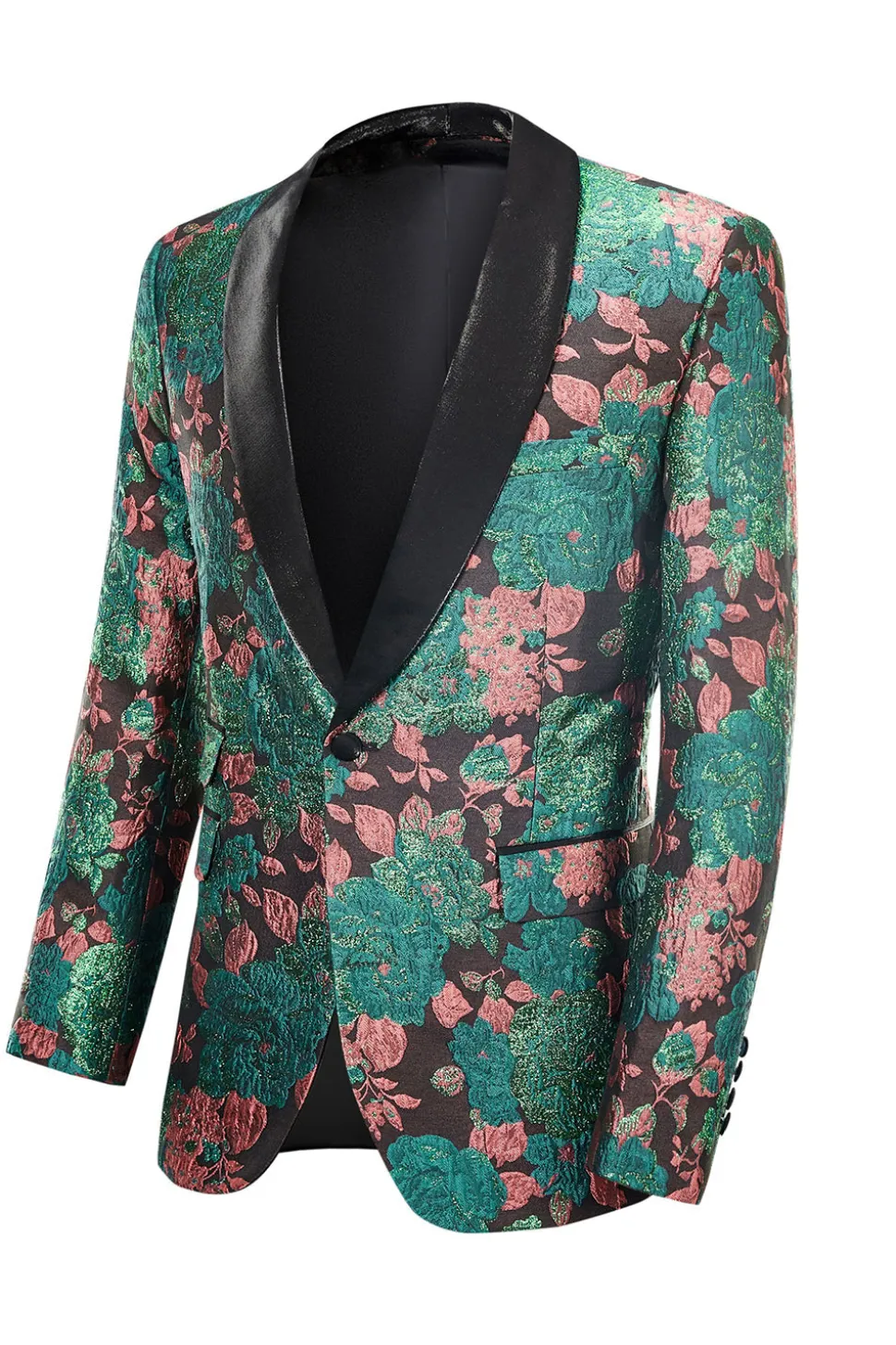Xale Verde Lapela Jacquard Padrão Floral Masculino Homecoming Suit Jacket Blazer
