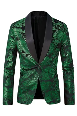 Xale Verde Lapela Um Botão Jacquard Blazer Masculino Prom