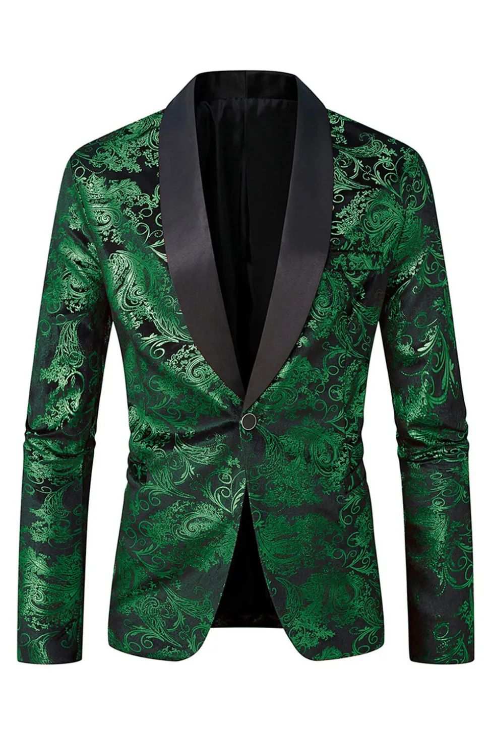 Xale Verde Lapela Um Botão Jacquard Blazer Masculino Prom