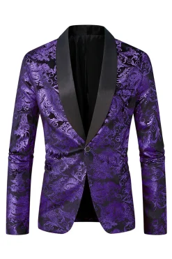 Xale Verde Lapela Um Botão Jacquard Blazer Masculino Prom