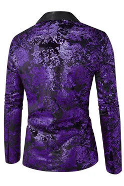 Xale Verde Lapela Um Botão Jacquard Blazer Masculino Prom