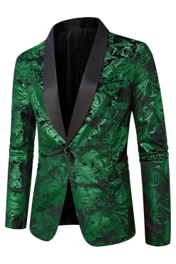 Xale Verde Lapela Um Botão Jacquard Blazer Masculino Prom