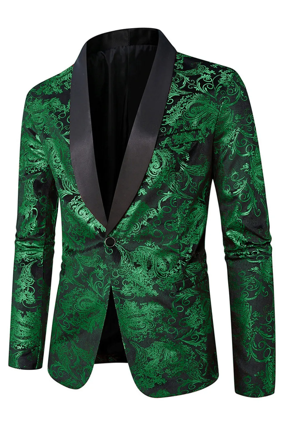 Xale Verde Lapela Um Botão Jacquard Blazer Masculino Prom