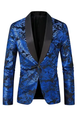 Xale Verde Lapela Um Botão Jacquard Blazer Masculino Prom