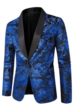 Xale Verde Lapela Um Botão Jacquard Blazer Masculino Prom