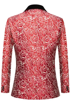 Xale Vermelho Lapela Impresso 2 Peças Terno Masculino