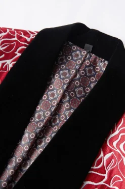 Xale Vermelho Lapela Impresso 2 Peças Terno Masculino