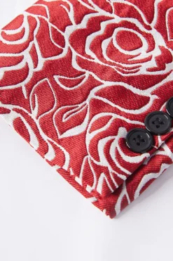 Xale Vermelho Lapela Impresso 2 Peças Terno Masculino