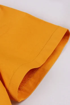 Yellow Ruffled Notched Lapel Belted Bows 1950s Vestido com bolsos