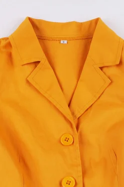 Yellow Ruffled Notched Lapel Belted Bows 1950s Vestido com bolsos