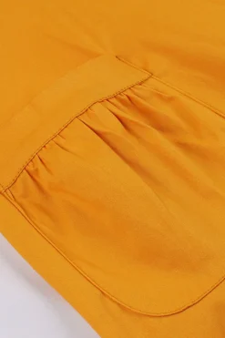 Yellow Ruffled Notched Lapel Belted Bows 1950s Vestido com bolsos